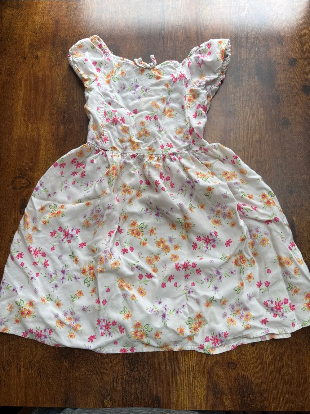 The Children's Place White Floral Dress with Pink, Orange & Purple Flowers